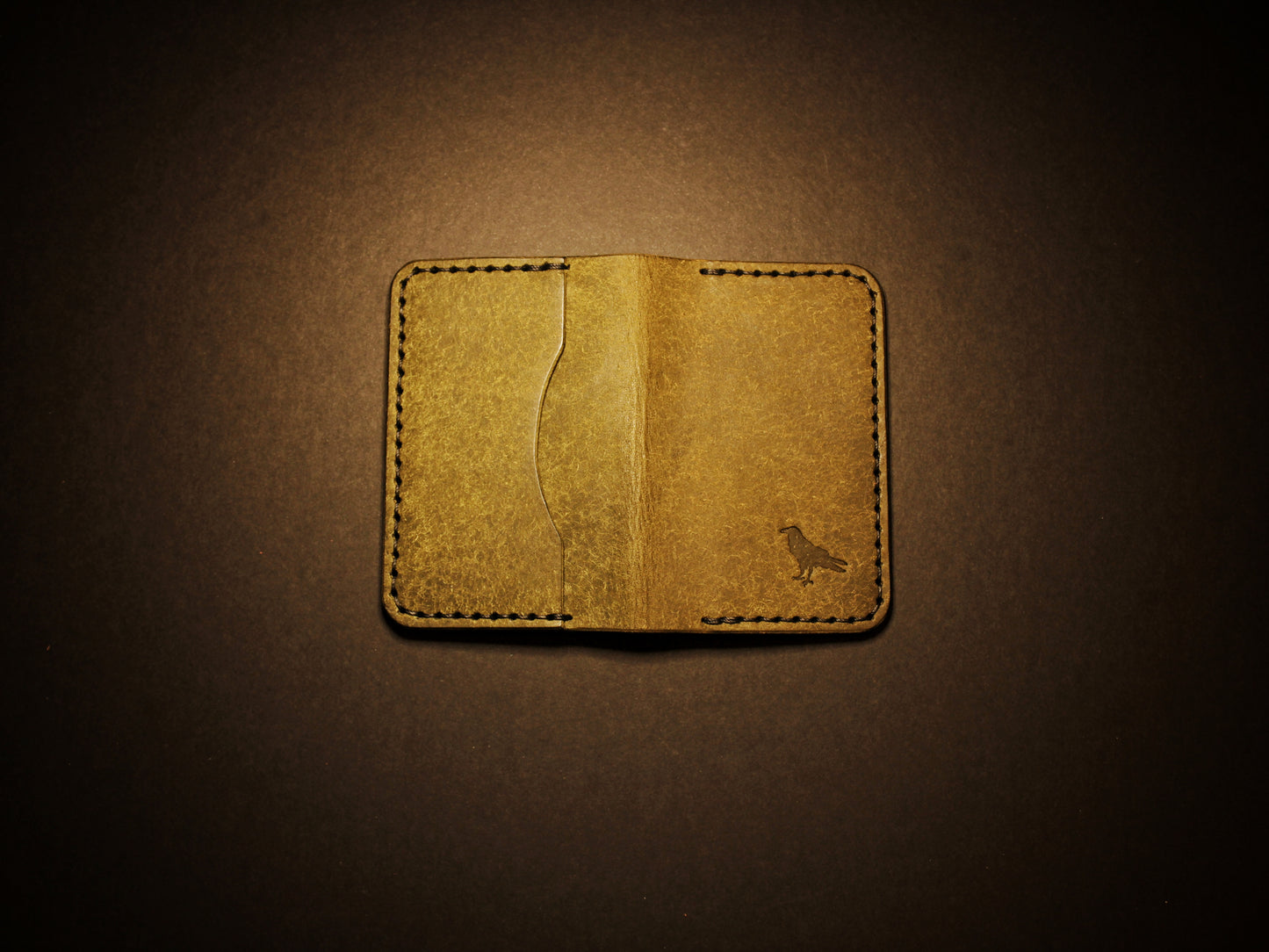 "Baron" - Leather Bi-fold Card Holder (Oliva Green)