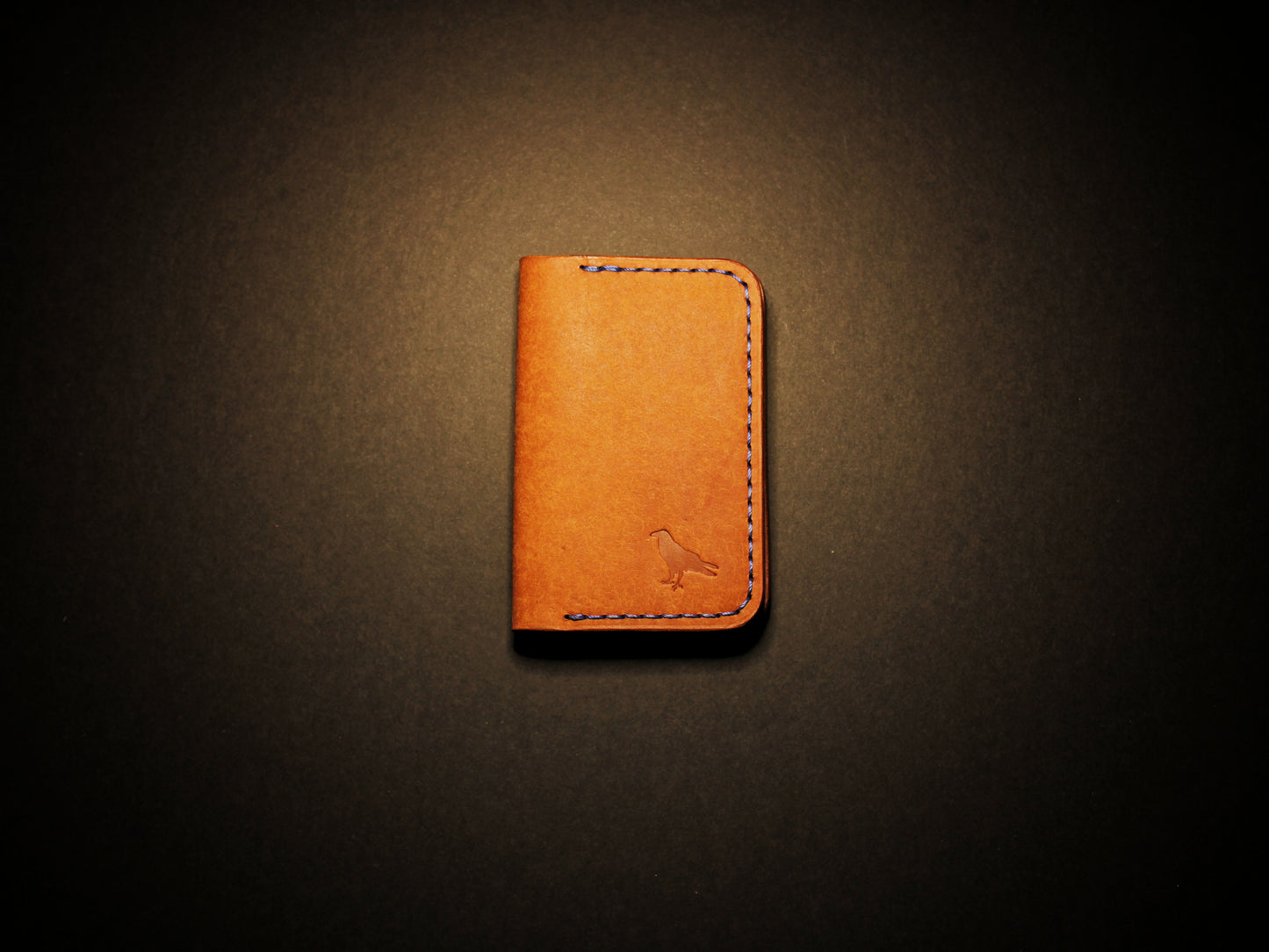 "Baron" - Leather Bi-fold Card Holder (Orange & Blue Stitching)