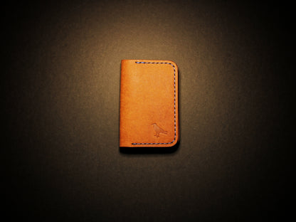 "Baron" - Leather Bi-fold Card Holder (Orange & Blue Stitching)
