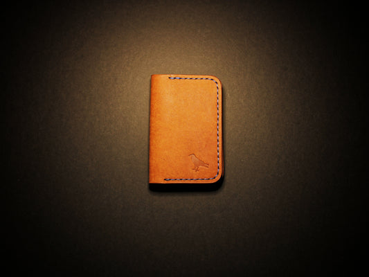 "Baron" - Leather Bi-fold Card Holder (Orange & Blue Stitching)