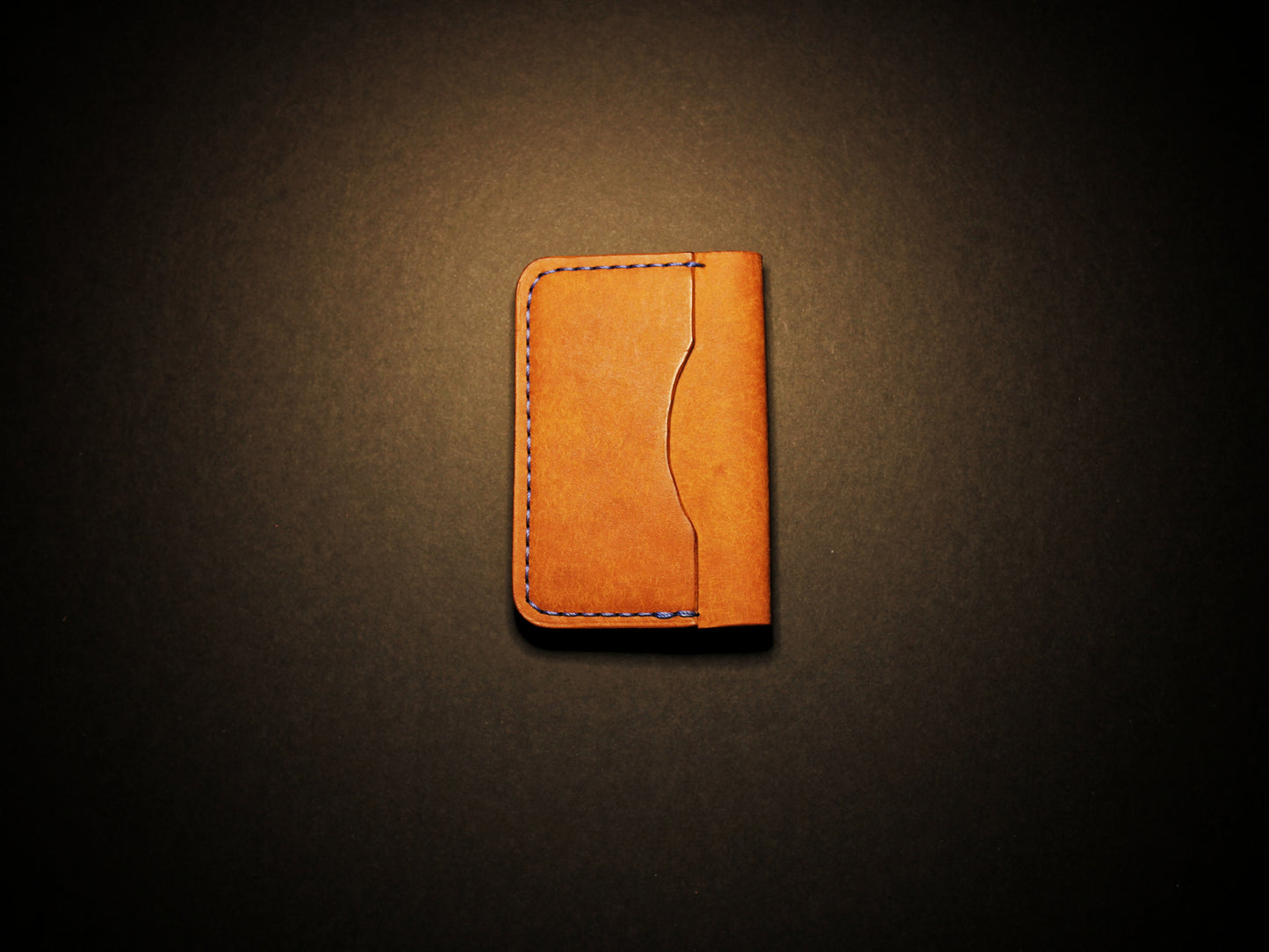 "Baron" - Leather Bi-fold Card Holder (Orange & Blue Stitching)