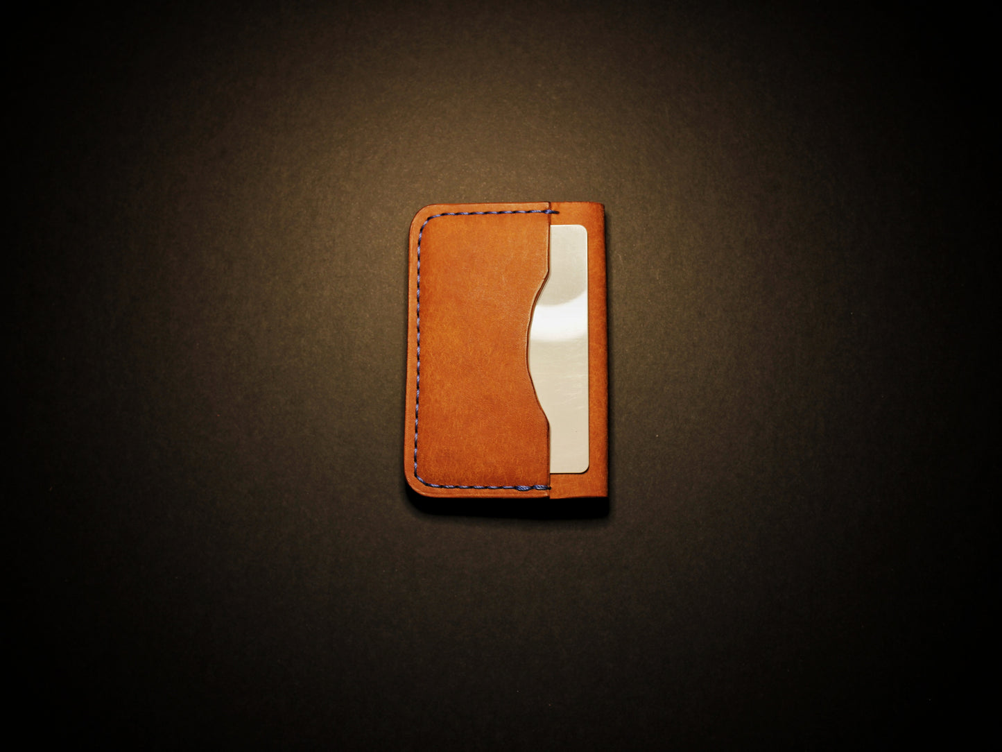 "Baron" - Leather Bi-fold Card Holder (Orange & Blue Stitching)