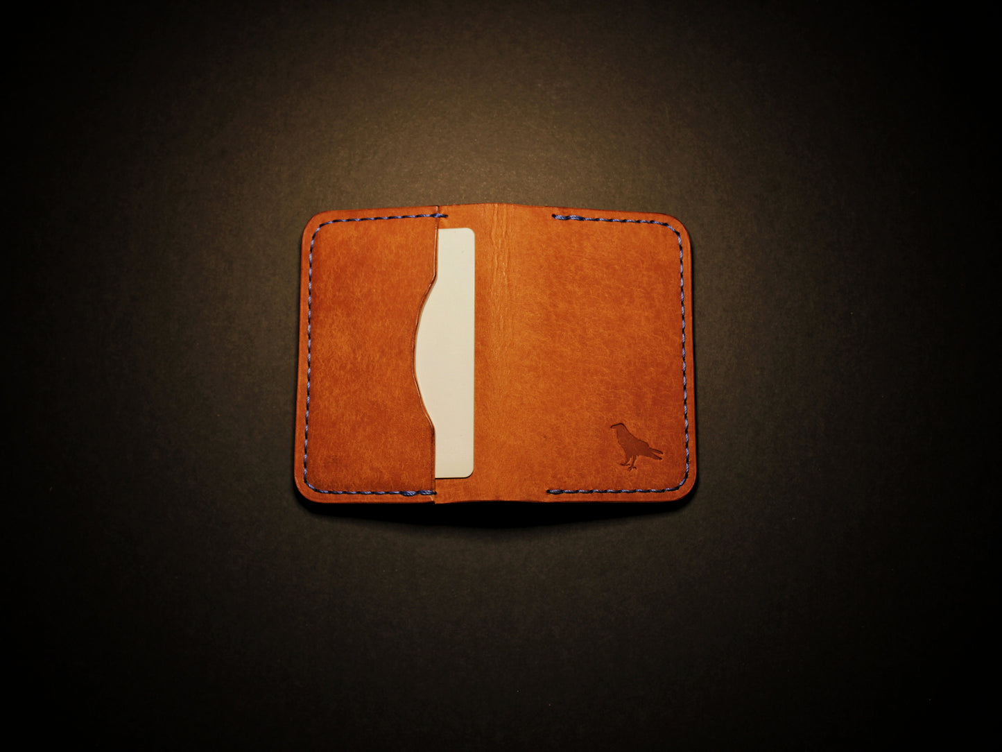 "Baron" - Leather Bi-fold Card Holder (Orange & Blue Stitching)