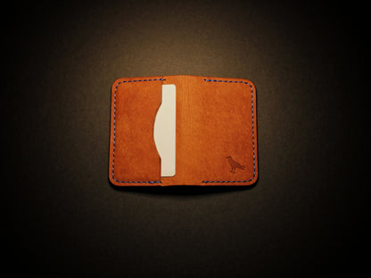 "Baron" - Leather Bi-fold Card Holder (Orange & Blue Stitching)