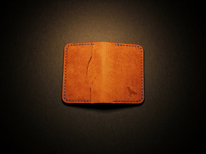 "Baron" - Leather Bi-fold Card Holder (Orange & Blue Stitching)