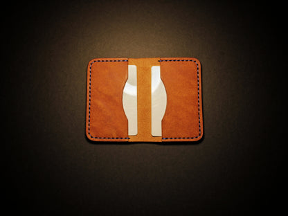 "Baron" - Leather Bi-fold Card Holder (Orange & Blue Stitching)