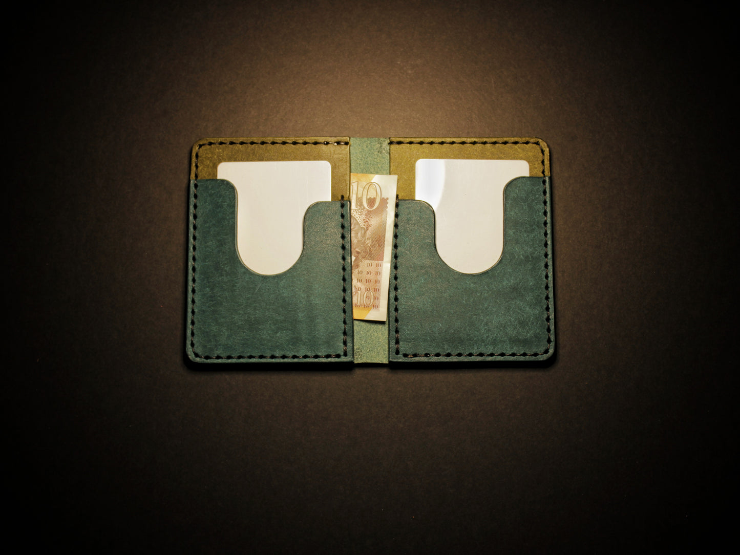 "Swarm" Leather Bifold Wallet - Blue & Green