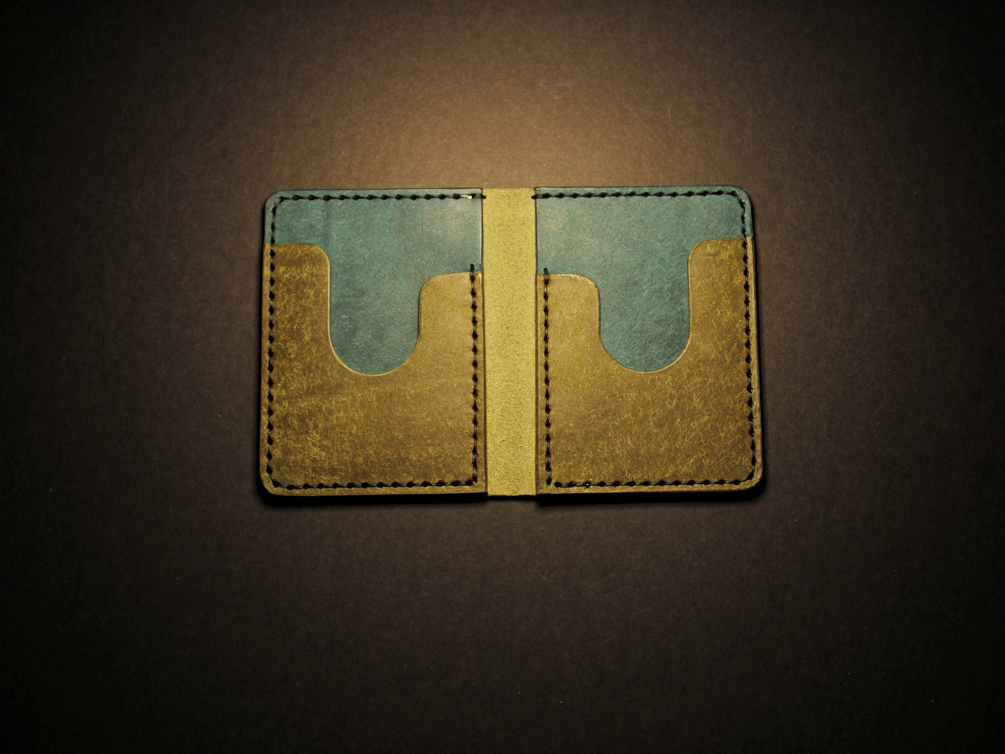 "Swarm" Leather Bifold Wallet - Green & Blue