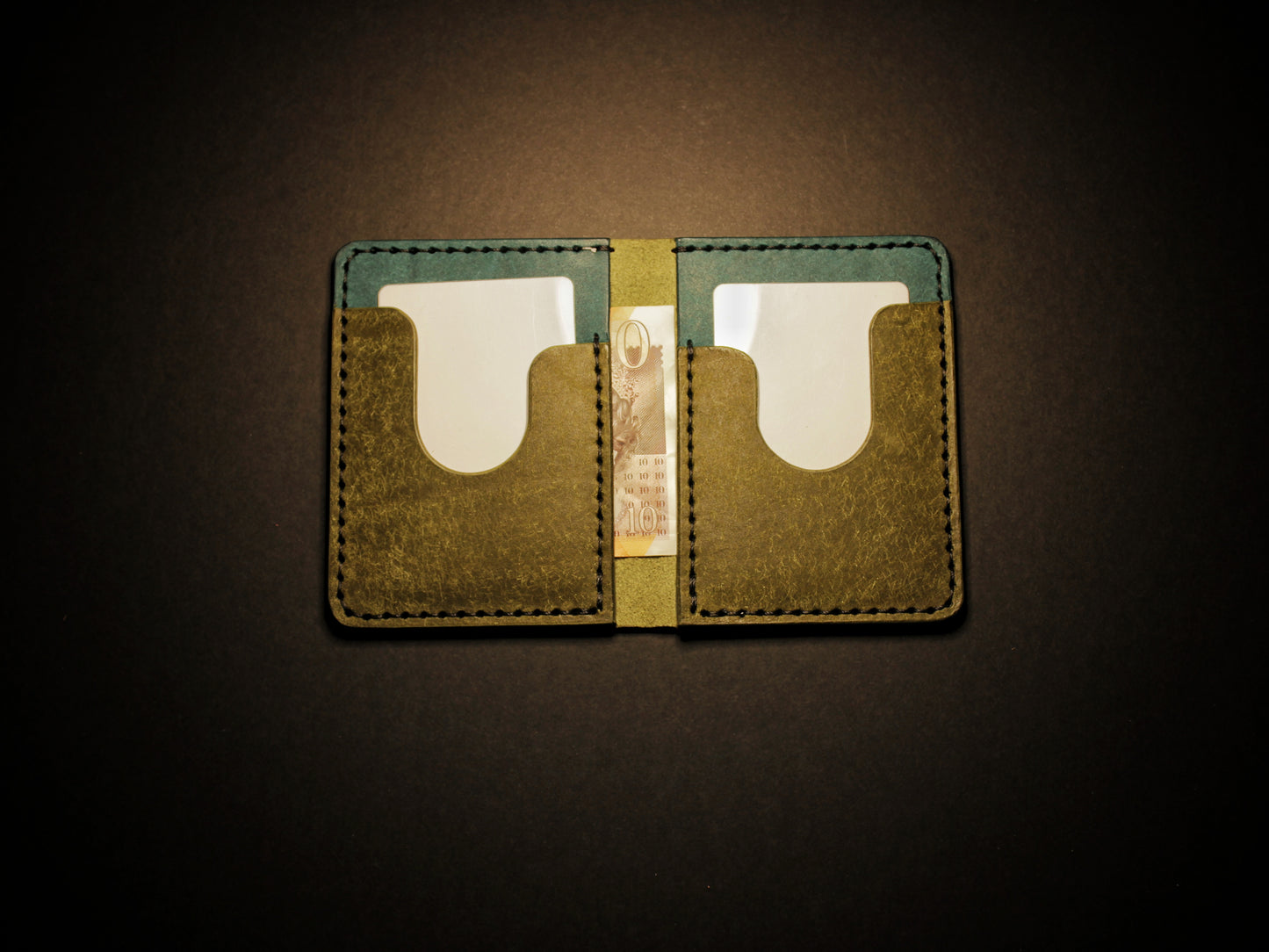 "Swarm" Leather Bifold Wallet - Green & Blue