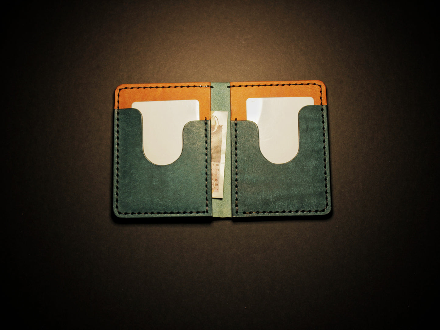 "Swarm" Leather Bifold Wallet - Blue & Orange