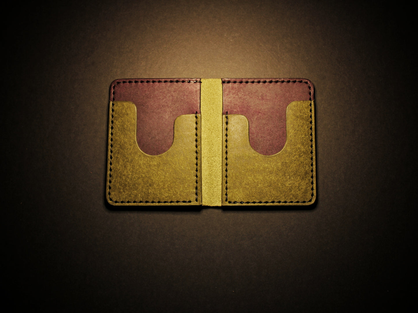 "Swarm" Leather Bifold Wallet - Green & Purple