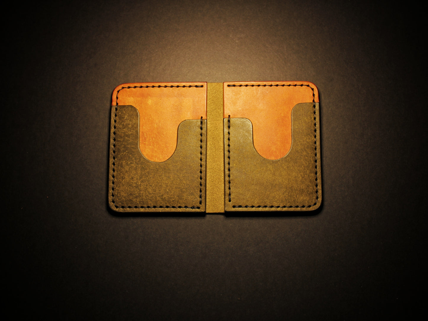 "Swarm" Leather Bifold Wallet - Green & Orange
