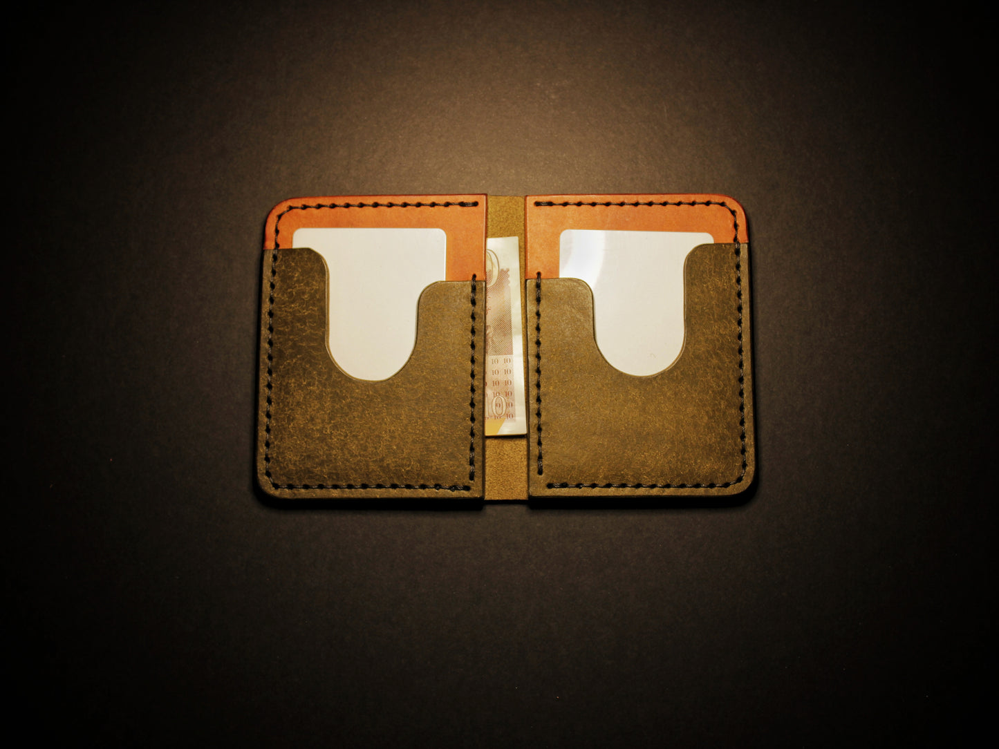 "Swarm" Leather Bifold Wallet - Green & Orange