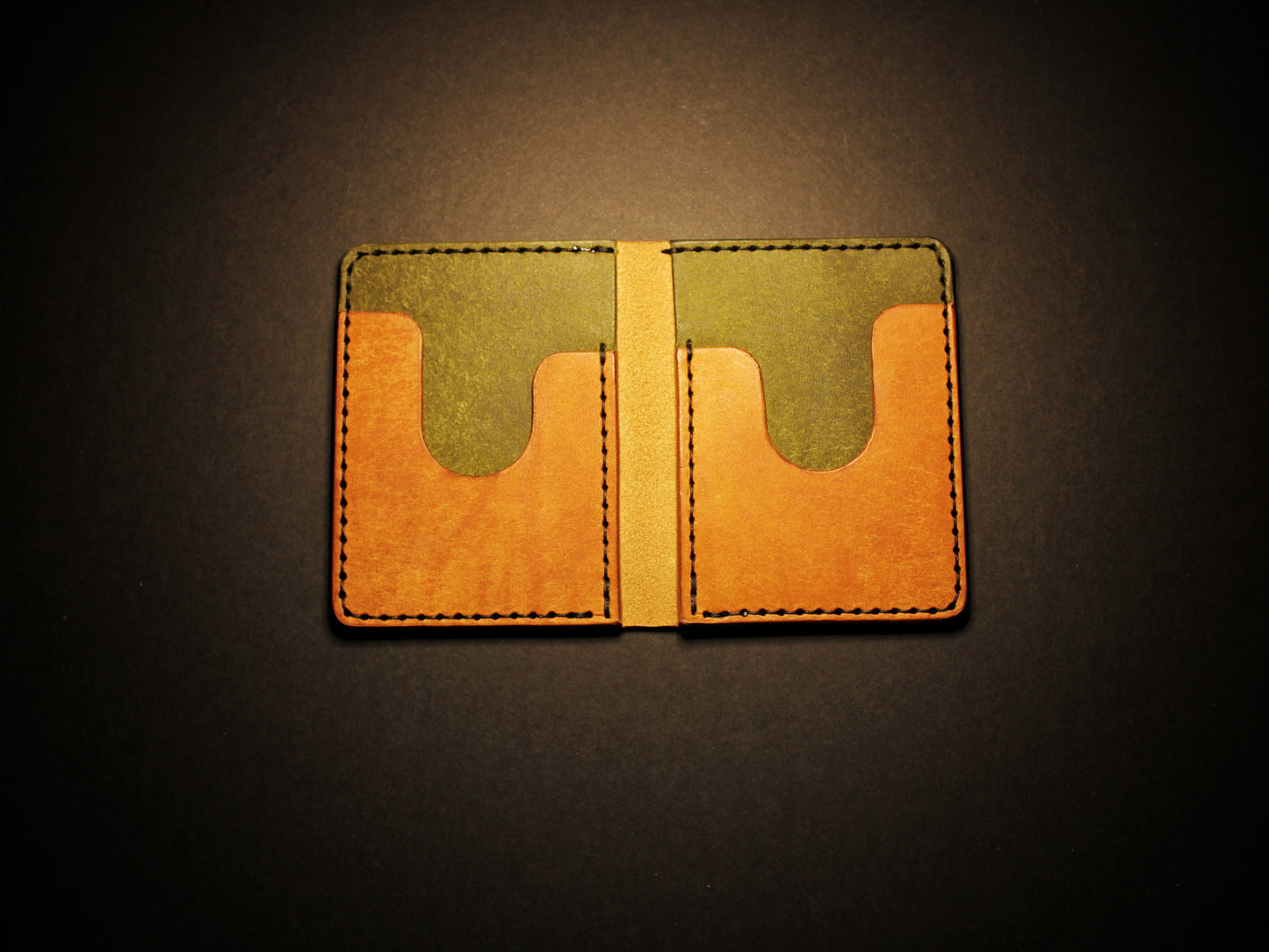 "Swarm" Leather Bifold Wallet - Orange & Green
