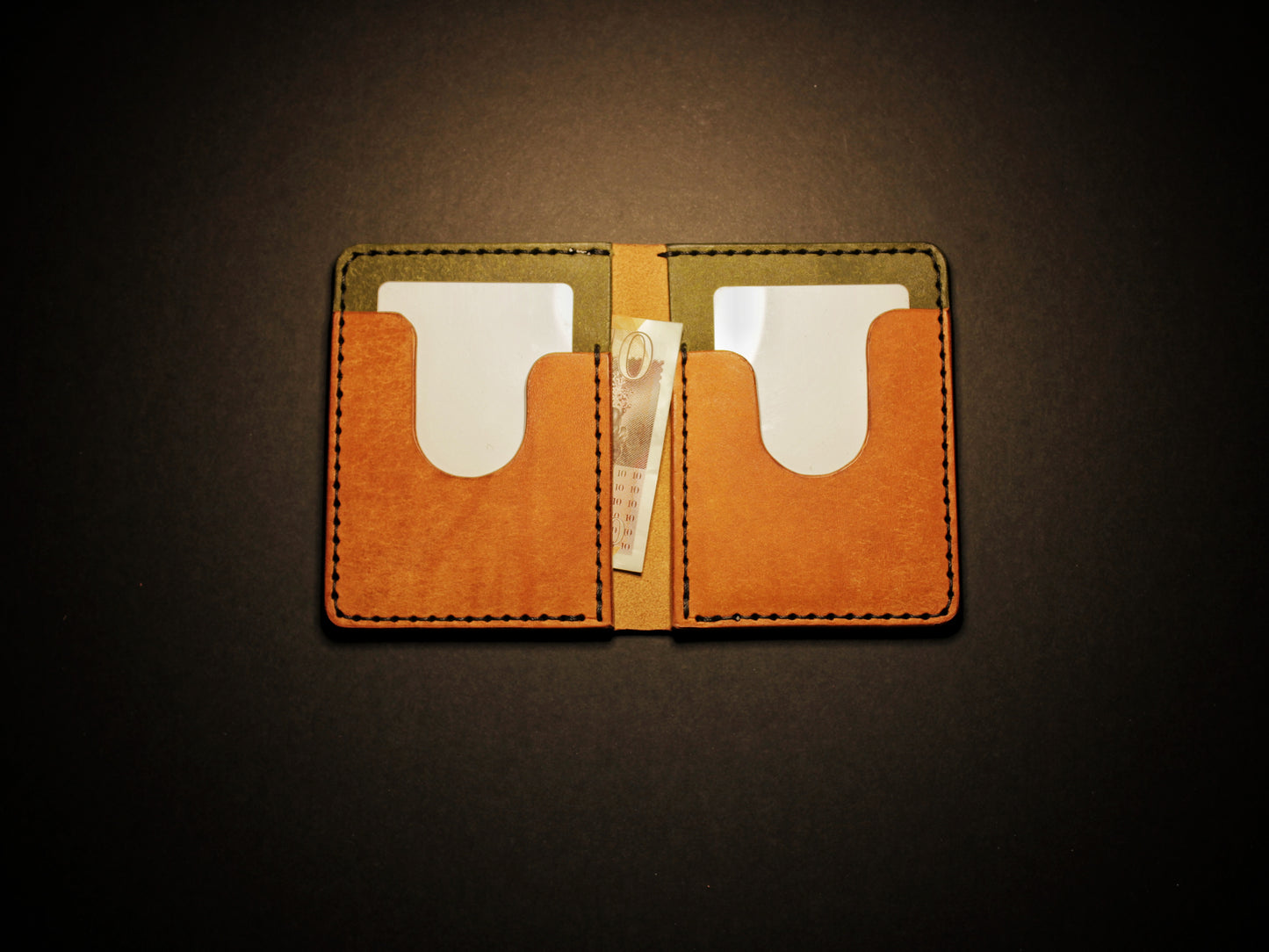 "Swarm" Leather Bifold Wallet - Orange & Green