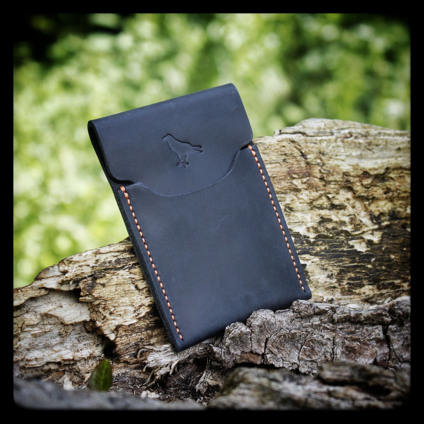 The Pup Onyx (Orange Stitch) - Handmade Minimalist EDC Wallet