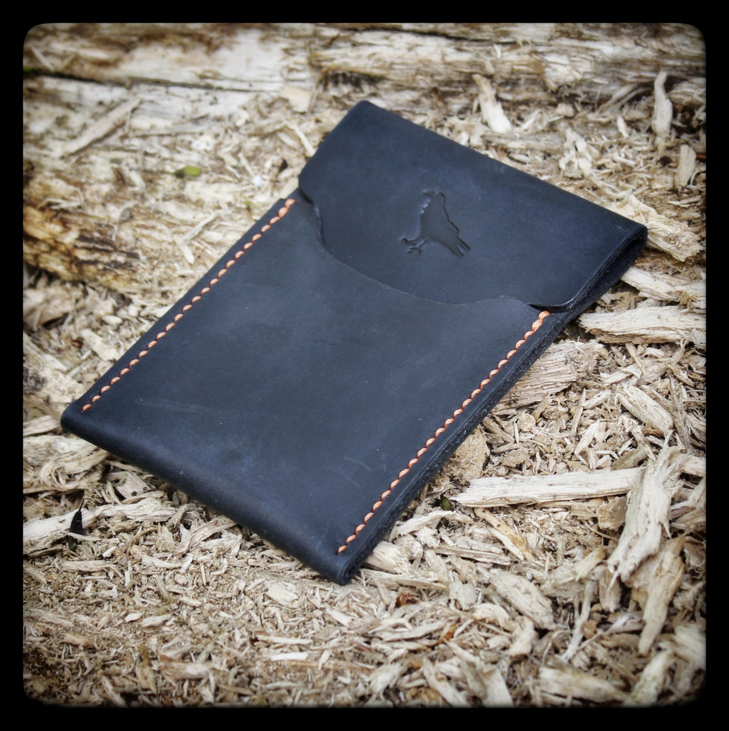 The Pup Onyx (Orange Stitch) - Handmade Minimalist EDC Wallet