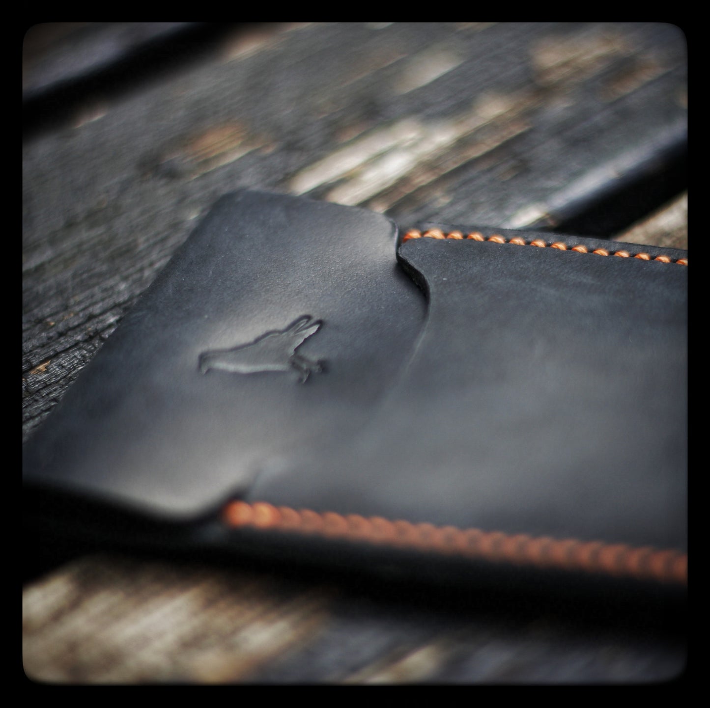 The Pup Onyx (Orange Stitch) - Handmade Minimalist EDC Wallet