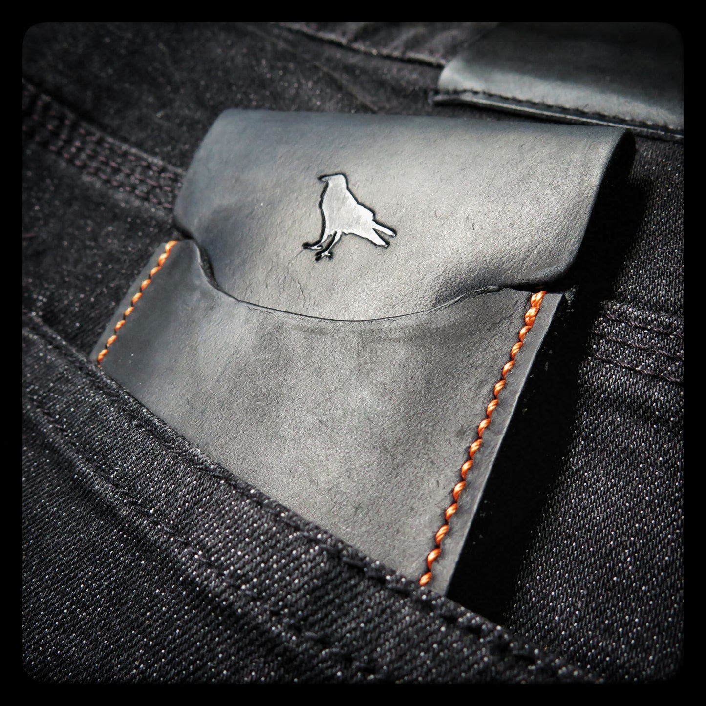 The Pup Onyx (Orange Stitch) - Handmade Minimalist EDC Wallet