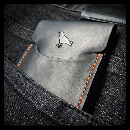 The Pup Onyx (Orange Stitch) - Handmade Minimalist EDC Wallet