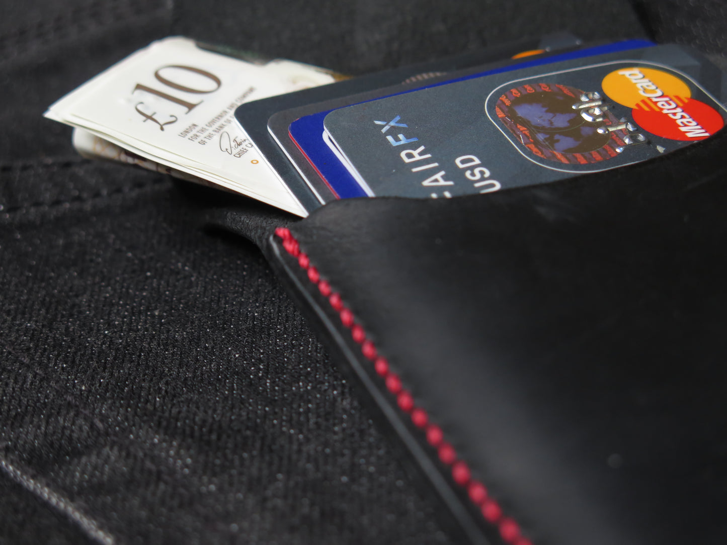 The Pup Onyx (Red Stitch) - Handmade Minimalist EDC Wallet