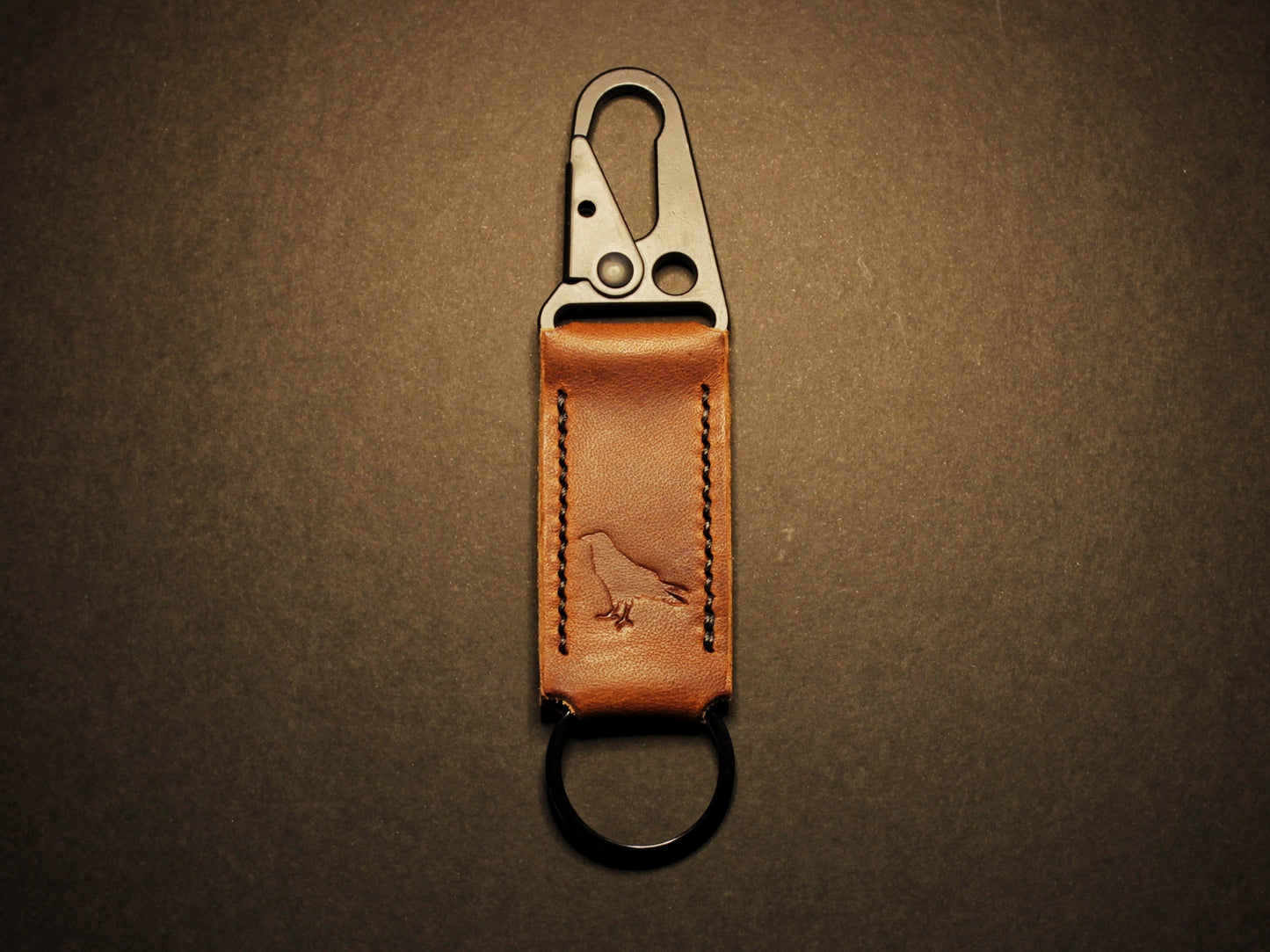 Tactical EDC Leather Keyring - BROWN Cognac
